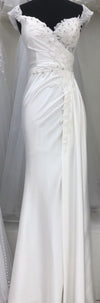 Load image into Gallery viewer, LA2258 Wholesale Off-Shoulder Lace Applique Mermaid Wedding Dress with Corset Back &amp; Satin