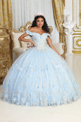 LA Merchandise LA225 Glitter Floral Applique Quinceanera Gown - BABY BLUE - LA Merchandise