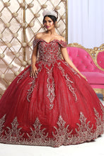 Load image into Gallery viewer, LA Merchandise LA227 Burgundy/Gold Embroidered Corset Quince Ball Gown - BURGUNDY GOLD - LA Merchandise