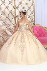 LA Merchandise LA230 Glitter Gold Beaded Quince Prom Gown - - LA Merchandise