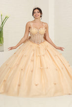 Load image into Gallery viewer, LA Merchandise LA239 Butterfly Sheer Glitter Corset Ball Gown with Bow - CHAMPAGNE - LA Merchandise