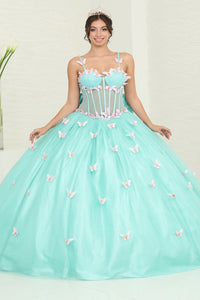 LA Merchandise LA239 Butterfly Sheer Glitter Corset Ball Gown with Bow - MINT/PINK - LA Merchandise