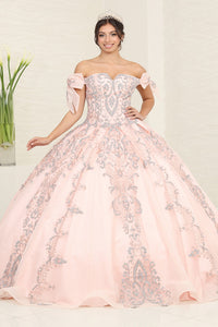 LA Merchandise LA241 Glitter Accent Beaded Corset Sweet16 Ball Gown - BLUSH - LA Merchandise
