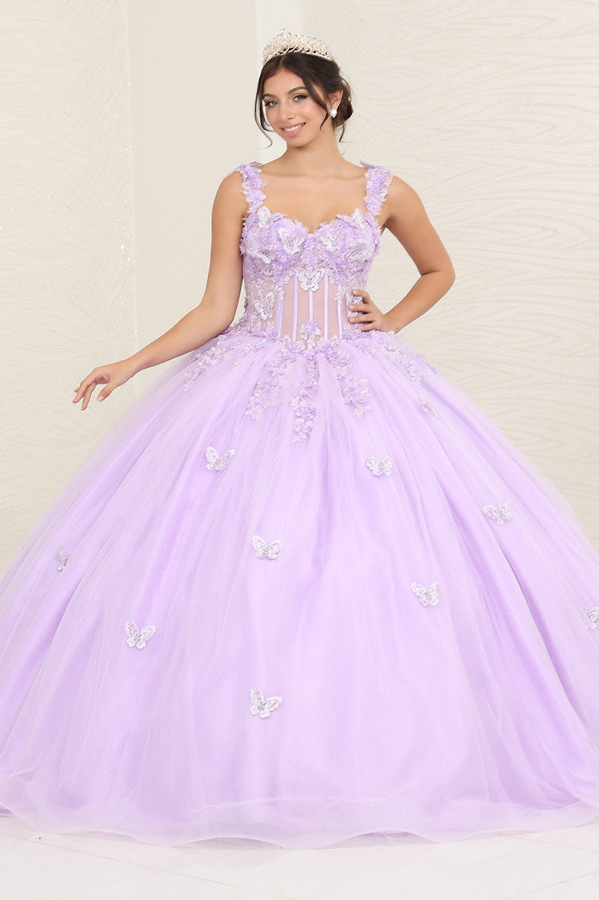 LA Merchandise LA242 3D Appliqued Glitter Sleeveless Quinceanera Gown - LILAC - LA Merchandise