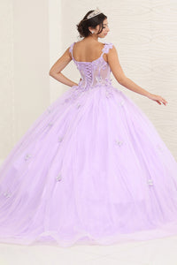 LA Merchandise LA242 3D Appliqued Glitter Sleeveless Quinceanera Gown - - LA Merchandise