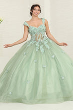 Load image into Gallery viewer, LA Merchandise LA242 3D Appliqued Glitter Sleeveless Quinceanera Gown - SAGE - LA Merchandise