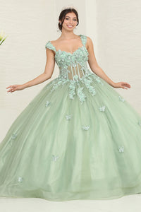 LA Merchandise LA242 3D Appliqued Glitter Sleeveless Quinceanera Gown - SAGE - LA Merchandise