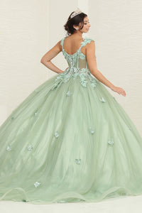 LA Merchandise LA242 3D Appliqued Glitter Sleeveless Quinceanera Gown - - LA Merchandise