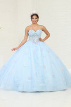 Load image into Gallery viewer, LA Merchandise LA246 Butterfly Applique Strapless Quince Ball Gown - BABY BLUE - LA Merchandise