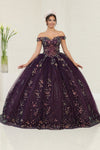 Load image into Gallery viewer, LA Merchandise LA252 Off-Shoulder Butterfly Applique Ball Gown - EGGPLANT - LA Merchandise