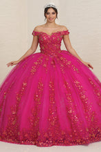 Load image into Gallery viewer, LA Merchandise LA252 Off-Shoulder Butterfly Applique Ball Gown - MAGENTA - LA Merchandise