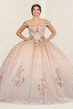 Load image into Gallery viewer, LA Merchandise LA255 Floral Appliqued Sequin Quince Ball Gown - CHAMPAGNE - LA Merchandise