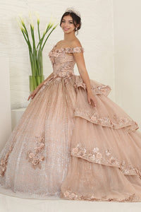 LA Merchandise LA255 Floral Appliqued Sequin Quince Ball Gown - - LA Merchandise