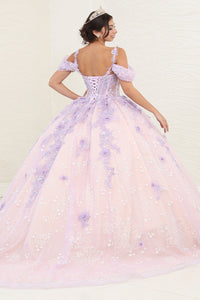 LA Merchandise LA257 Lilac/Blush Bustier Beaded Floral Ball Gown - - LA Merchandise