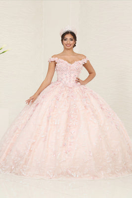 LA Merchandise LA259 Blush 3D Butterfly Applique Sweet 16 Ball Gown - BLUSH - LA Merchandise