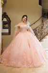 Load image into Gallery viewer, LA Merchandise LA280 Off-Shoulder Quinceañera Gown with 3D Floral Appliqué - BLUSH - Quinceanera Dress LA Merchandise