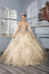 Load image into Gallery viewer, LA Merchandise LA280 Off-Shoulder Quinceañera Gown with 3D Floral Appliqué - CHAMPAGNE GOLD - Quinceanera Dress LA Merchandise
