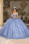 Load image into Gallery viewer, Wholesale Off-Shoulder Quinceanera Ball Gown with Beaded Floral Applique and Corset Bodice by LA283 - DUSTYBLUE - Quinceanera Dress LA Merchandise