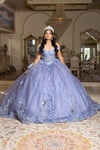 Load image into Gallery viewer, Wholesale Elegant Quinceañera Ball Gown with Layered Skirt Floral Lace Appliqué by LA286 - DUSTYBLUE - Quinceanera Dress LA Merchandise