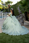 Load image into Gallery viewer, Wholesale Ball Gown with Corset Bodice Glitter Tulle Skirt &amp; Cathedral Train By LA287 - SAGE - Quinceanera Dress LA Merchandise