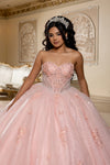 Load image into Gallery viewer, Wholesale Quinceañera Gown Strapless Corset Dress with Beaded Lace &amp; Glitter Tulle Skirt By LA288