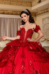 Load image into Gallery viewer, Wholesale Off-Shoulder Quinceañera Ball Gown Sequin Lace Embroidered Layered Skirt by LA295