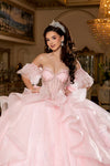 Load image into Gallery viewer, Wholesale Quinceañera Ball Gown Off-Shoulder Glitter Tulle Corset Dress by LA296