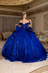 Load image into Gallery viewer, Wholesale Off-Shoulder Beaded Corset Glitter Tulle Ballgown Quinceañera Dress with Bow by LA297