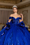 Load image into Gallery viewer, Wholesale Off-Shoulder Beaded Corset Glitter Tulle Ballgown Quinceañera Dress with Bow by LA297