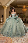 Load image into Gallery viewer, Wholesale Off-Shoulder Beaded Corset Glitter Tulle Ballgown Quinceañera Dress with Bow by LA297