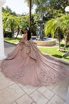 Load image into Gallery viewer, Wholesale Off-Shoulder Beaded Corset Glitter Tulle Ballgown Quinceañera Dress with Bow by LA297