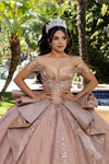 Load image into Gallery viewer, Wholesale Off-Shoulder Beaded Corset Glitter Tulle Ballgown Quinceañera Dress with Bow by LA297