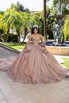 Load image into Gallery viewer, Wholesale Off-Shoulder Beaded Corset Glitter Tulle Ballgown Quinceañera Dress with Bow by LA297