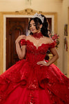 Load image into Gallery viewer, Wholesale Off-Shoulder Sweetheart Beaded Sequin Lace Corset Ballgown Quinceanera Gown by LA298 - - Long Formal Dresses LA Merchandise