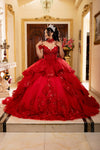 Load image into Gallery viewer, Wholesale Off-Shoulder Sweetheart Beaded Sequin Lace Corset Ballgown Quinceanera Gown by LA298 - RED - Long Formal Dresses LA Merchandise
