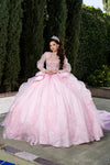 Load image into Gallery viewer, Wholesale Beaded Illusion Sweetheart Puff Sleeve Glitter Tulle Ballgown Quinceañera Gown by LA299