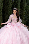 Load image into Gallery viewer, Wholesale Beaded Illusion Sweetheart Puff Sleeve Glitter Tulle Ballgown Quinceañera Gown by LA299
