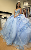 Load image into Gallery viewer, Wholesale Beaded Illusion Sweetheart Puff Sleeve Glitter Tulle Ballgown Quinceañera Gown by LA299 - - Quinceanera Dress LA Merchandise