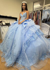 Load image into Gallery viewer, Wholesale Beaded Illusion Sweetheart Puff Sleeve Glitter Tulle Ballgown Quinceañera Gown by LA299 - - Quinceanera Dress LA Merchandise
