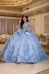 Load image into Gallery viewer, Wholesale Beaded Illusion Sweetheart Puff Sleeve Glitter Tulle Ballgown Quinceañera Gown by LA299