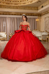 Load image into Gallery viewer, Wholesale Off-Shoulder Beaded Illusion Corset Glitter Tulle Ballgown Quinceañera Gown by LA301 - RED GOLD - Quinceanera Dress LA Merchandise