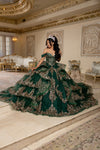 Load image into Gallery viewer, Wholesale Off-Shoulder Sweetheart Glitter Tulle Embroidered Lace Appliqué Tiered Ballgown by LA302