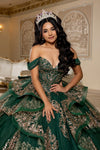 Load image into Gallery viewer, Wholesale Off-Shoulder Sweetheart Glitter Tulle Embroidered Lace Appliqué Tiered Ballgown by LA302