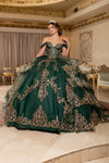 Load image into Gallery viewer, Wholesale Off-Shoulder Sweetheart Glitter Tulle Embroidered Lace Appliqué Tiered Ballgown by LA302