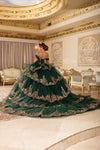 Load image into Gallery viewer, Wholesale Off-Shoulder Sweetheart Glitter Tulle Embroidered Lace Appliqué Tiered Ballgown by LA302