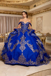 Load image into Gallery viewer, Wholesale Off-Shoulder Sweetheart Glitter Tulle Embroidered Lace Appliqué Tiered Ballgown by LA302
