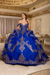 Load image into Gallery viewer, Wholesale Off-Shoulder Sweetheart Glitter Tulle Embroidered Lace Appliqué Tiered Ballgown by LA302
