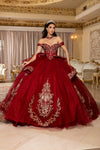 Load image into Gallery viewer, Wholesale Off-Shoulder Beaded Illusion Corset Glitter Tulle Ballgown Quinceañera Gown by LA303 - BURG GOLD - Quinceanera Dress LA Merchandise