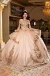 Load image into Gallery viewer, Wholesale Off-Shoulder Beaded Illusion Corset Glitter Tulle Ballgown Quinceañera Gown by LA303 - CHAMPAGNE GOLD - Quinceanera Dress LA Merchandise