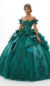 Load image into Gallery viewer, Off-Shoulder Crystal Beaded Corset Organza Ruffle Ball Gown Quinceañera Dress by LA307
